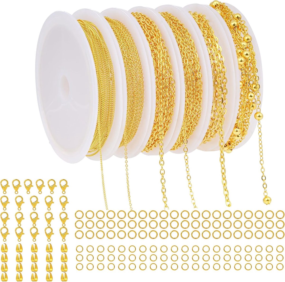 SnelShoppen - 6 Rollen Kettingen voor Sieraden Maken met Karabijnsluitingen en Verbindingsringen - Gouden DIY Kettingen en Armbanden Accessoires voor