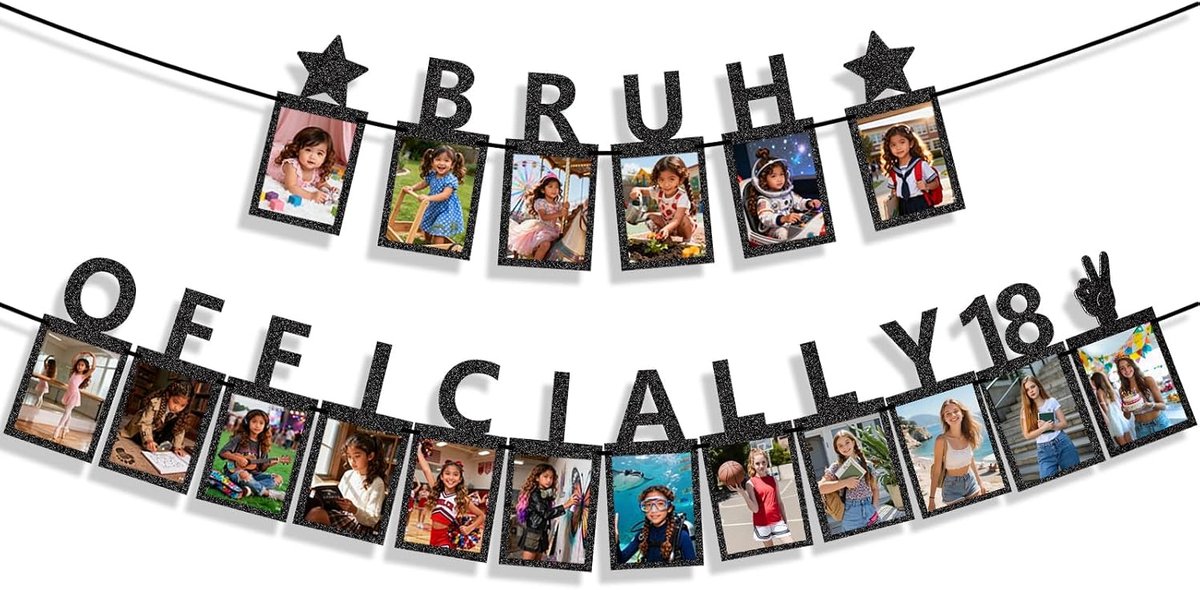 18e verjaardagsfeestdecoratie meisjes - fotobanner met mijlpaalafbeeldingen - wanddecoratie met touw en plakstrip - ShopVlot