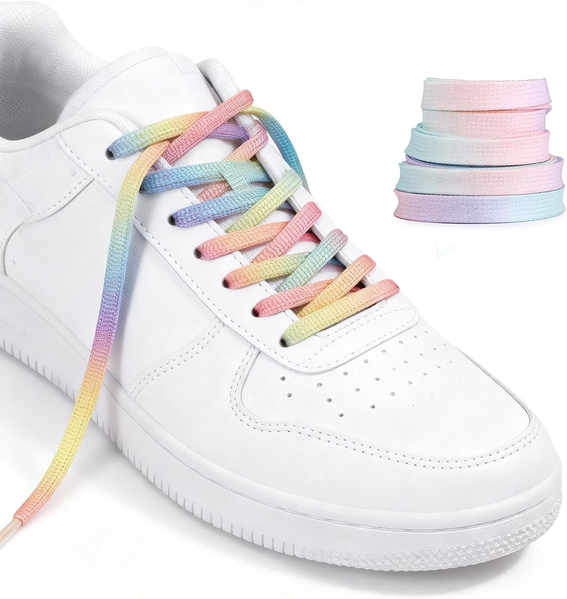 SnelShoppen - Set van 2 Paar Regenboogveters, Kleurverloop, Plat, Meerkleurig, 120 cm & 140 cm, Elastische Veters voor Sneakers, Sportschoenen en Hard