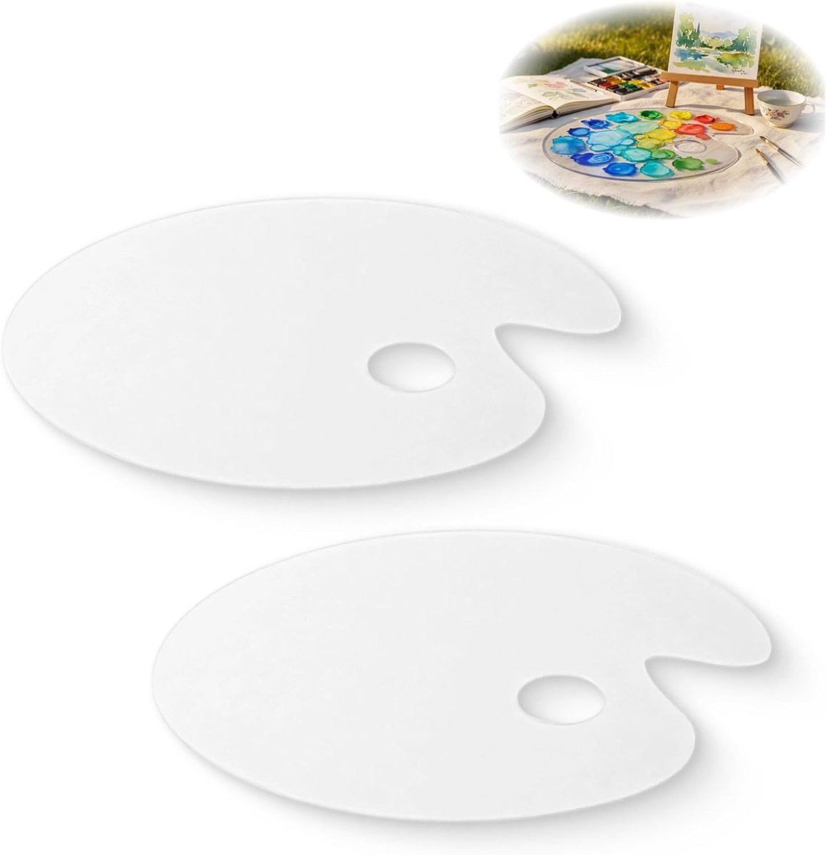 Mixing Palette Acrylic 2 Pieces Same Size 10 x 6 in, Transparent Acrylic Pallets Painting Pallets with Thumb Hole - ShopVlot