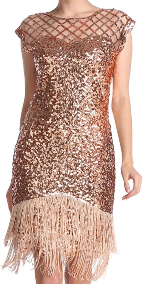 Glitterende Jurk voor Vrouwen met Pailletten en Franje, Perfect voor 1920s Gatsby Charleston Feestjes en Kostuums