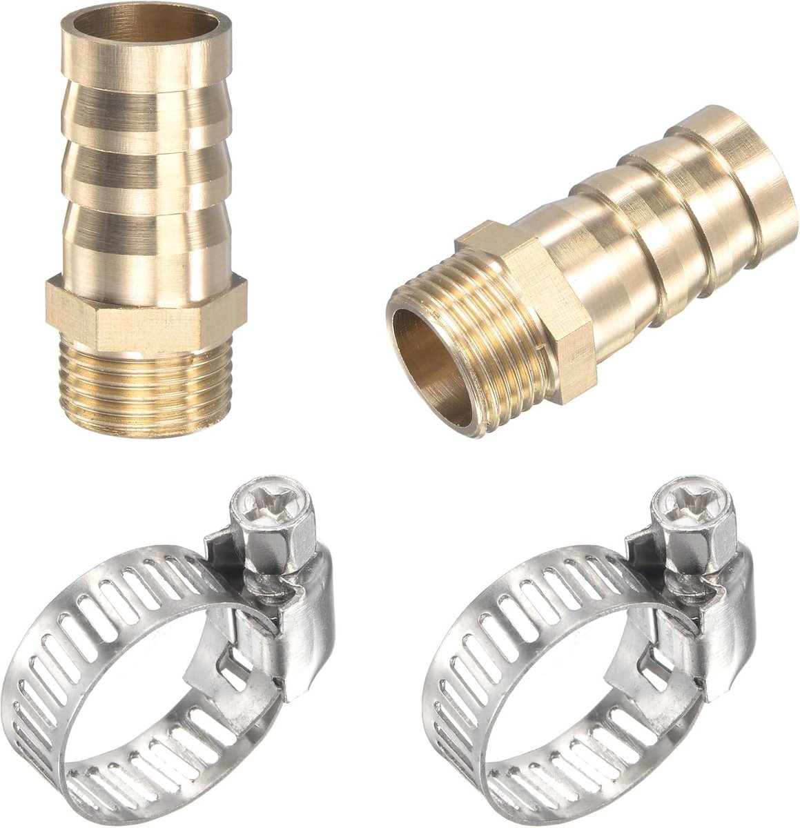 sourcing map 2 stuks messing slangtuit recht 16 mm x G3/8 buitendraad buisverbinding met slangklem van roestvrij staal