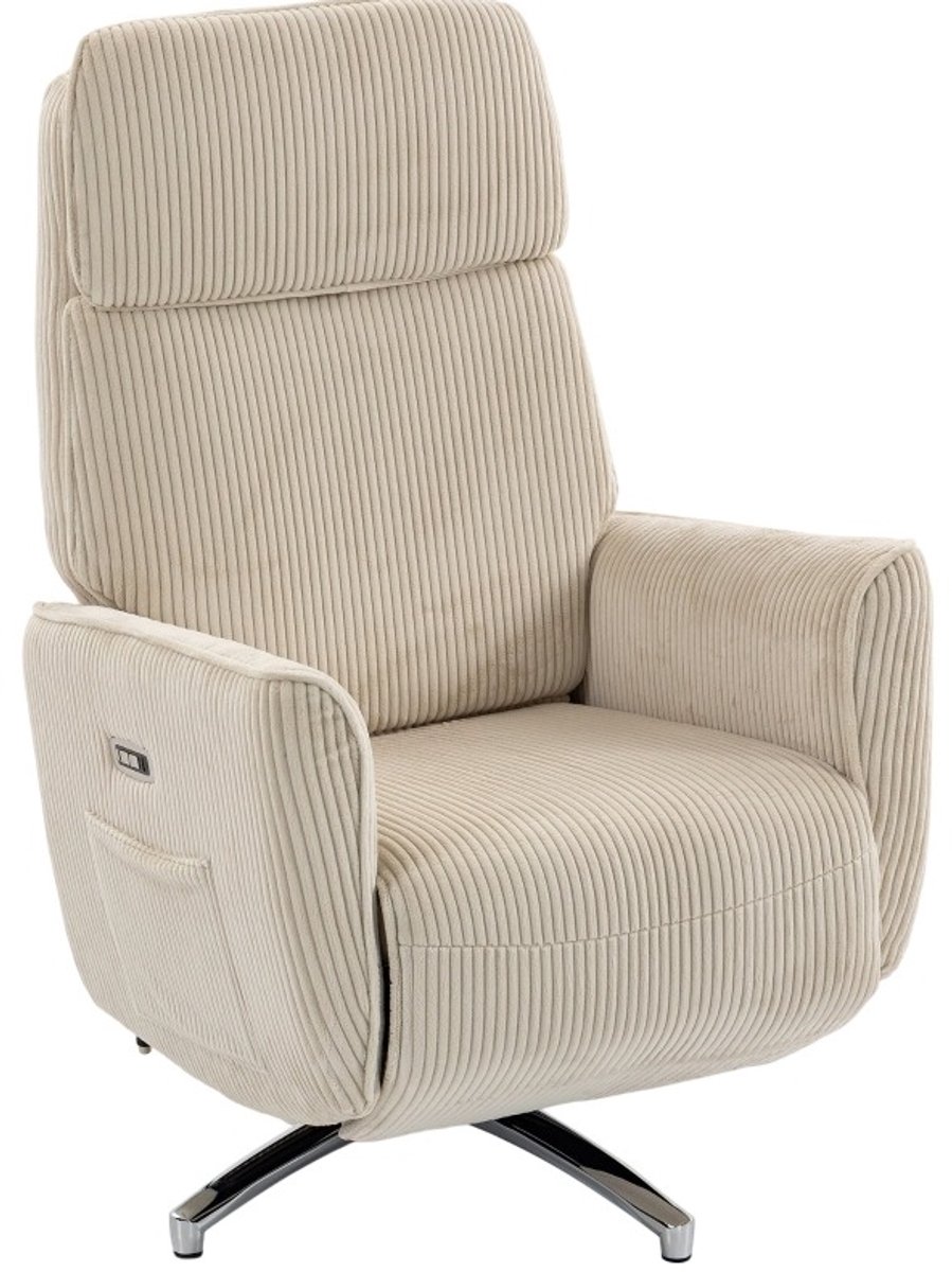 MIVRAY Relaxfauteuil 87 x 76 x 114 cm - Dubbelmotor En 360 Graden Draaibaar - Verstelbare Rugleuning En Voetensteun - Polyester - Cream White