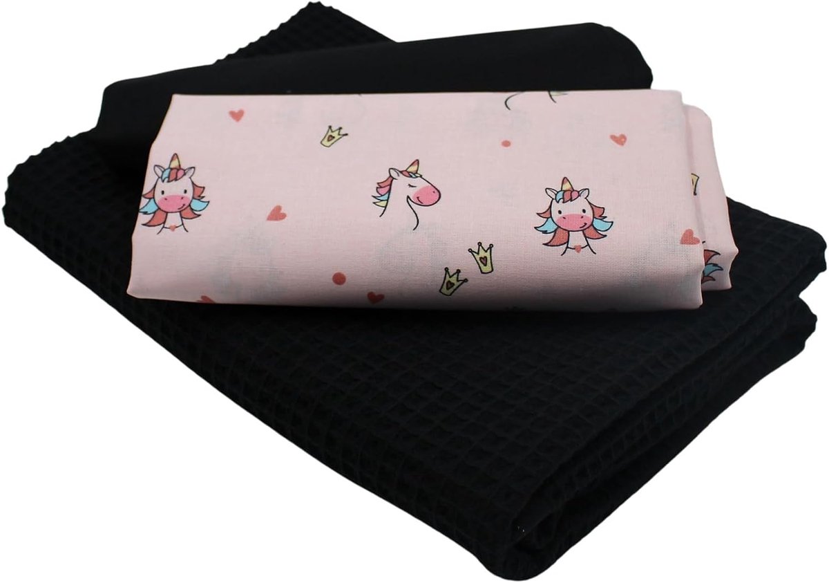Stof, op kleur afgestemd, wafelstof, 100% katoen, Tex Standard 100 (eenhoorn en hartjes, set 22)