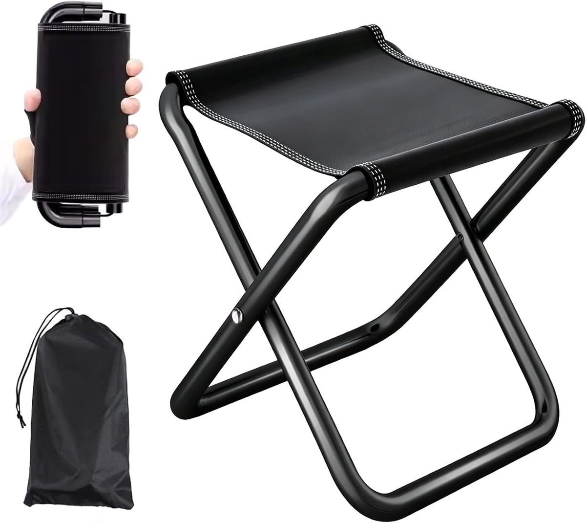 campingkruk, draagbare klapkruk met opbergzak, outdoor, mini-klapkruk, lichte zitting, vouwkruk, inklapbaar voor wandelen, tuin, vissen, grillen, strand