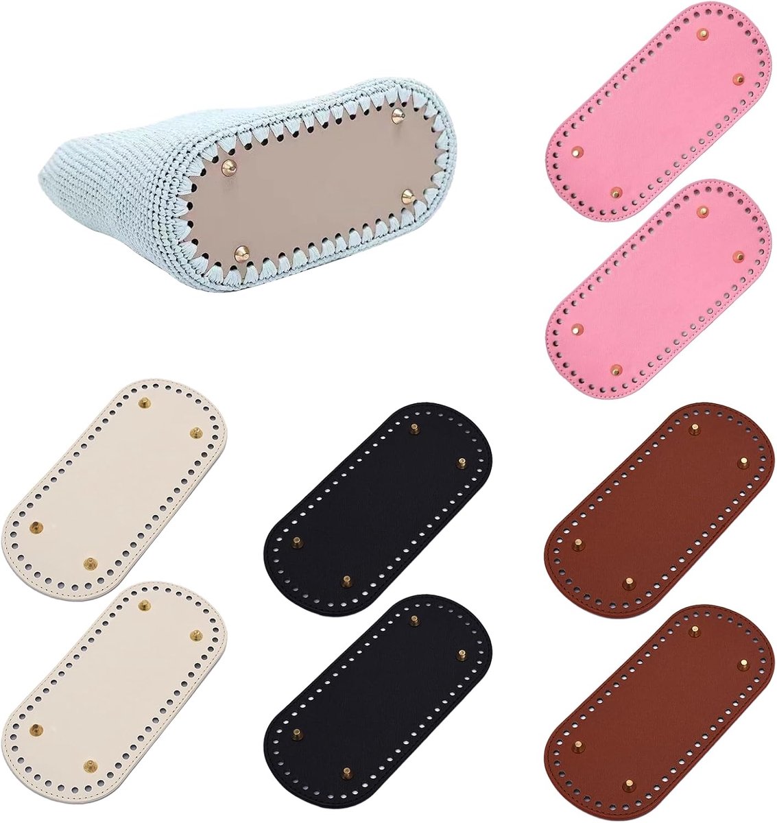 Ovale bodem van PU-leer: 8 stuks bodem om te haken, 4 kleuren, haakaccessoires voor doe-het-zelf tassen, haaktassen, schoudertas, gebreide tas, portemonnee (22 x 10 cm)