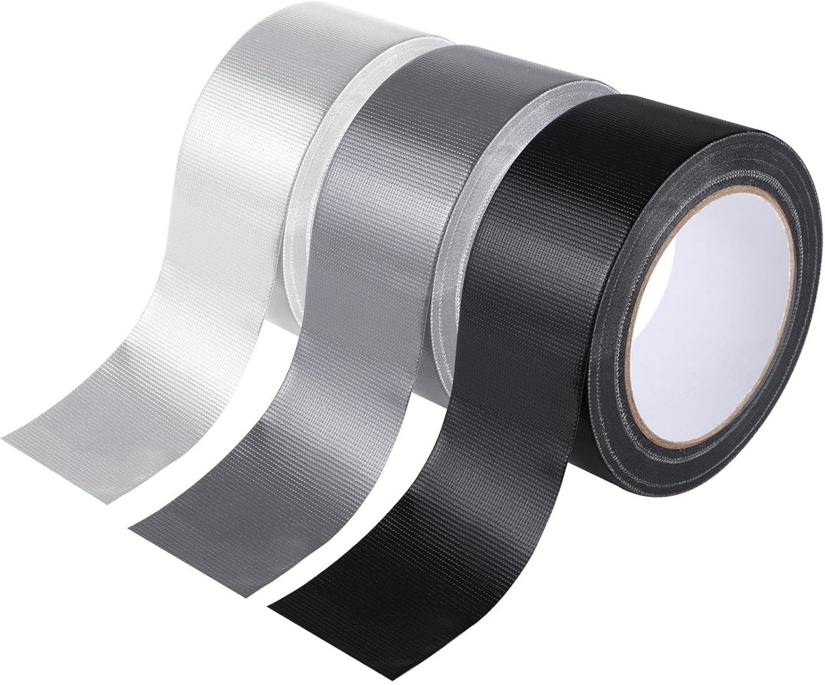 SnelShoppen - XREE Armor Tape 3 Rollen, 5 cm x 25 m, Waterdichte Textieltape, Handafbreekbare Duct Tape, Sterke Hechting, Grijs, Zwart, Wit, Voor Klus