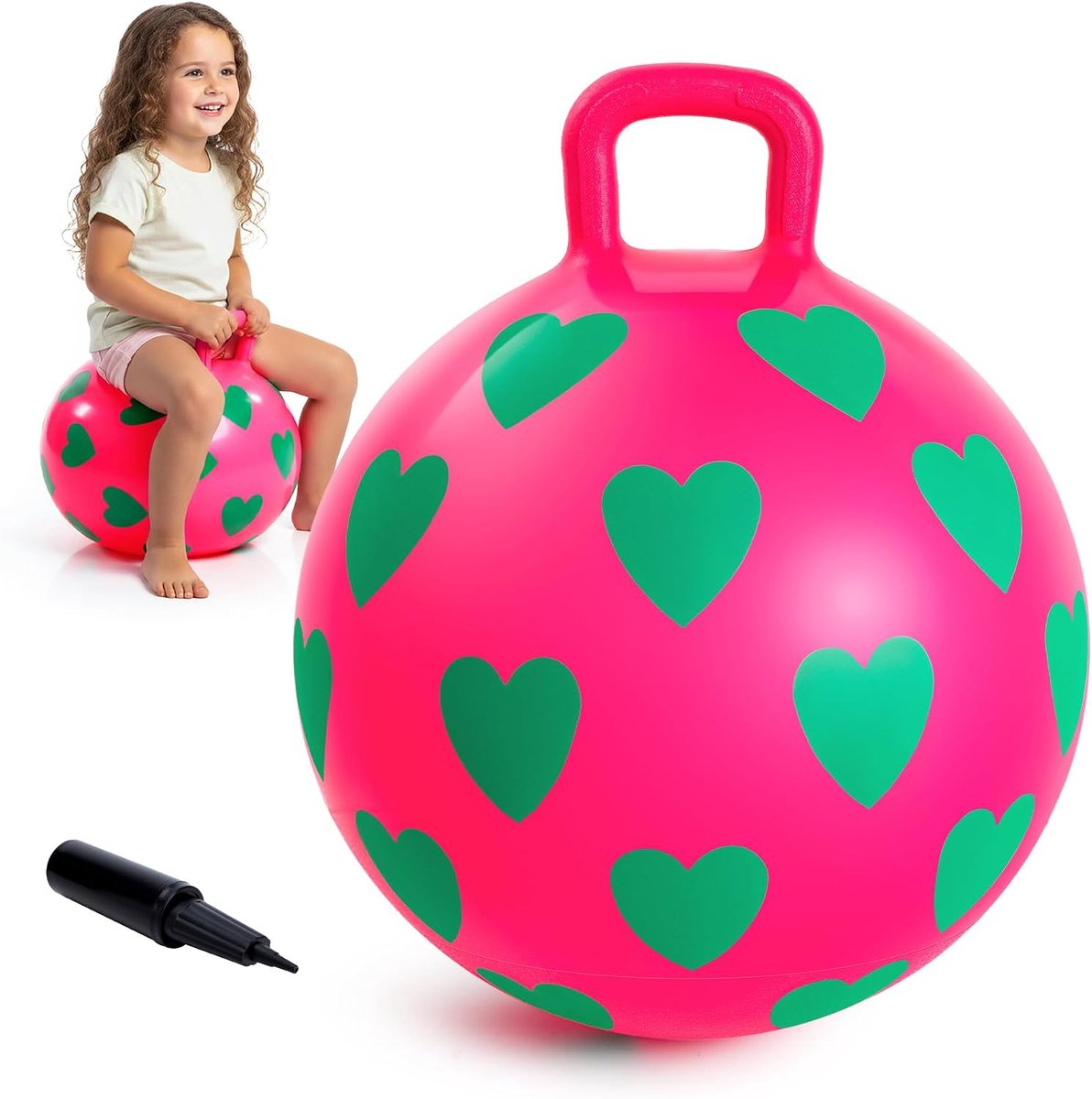 Kinder Springbal 40 cm met Greep Opblaasbare Space Hopper met Pomp 100 kg Draagvermogen Antislip Hopperbal 15 inch Voor Kinderen 3-8 Jaar Binnen En Buiten