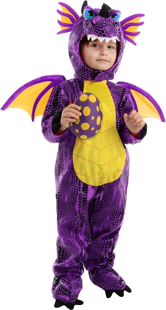 Creations Drakenkostuum, halloweenkostuum, voor kinderen, uniseks, schattige of boze dinosaurus, verkleedpartijtjes