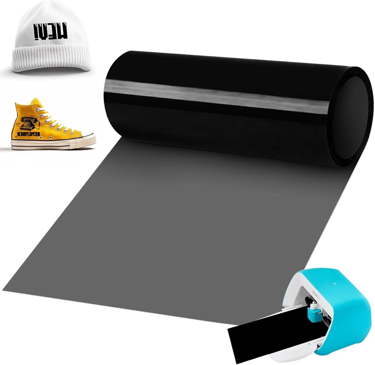 Iron on voor Cri-cut Joy, 14x200cm Zwart | PU-thermotransfervinyl flexibele voor Strijkbare, Stoffen, T-shirts