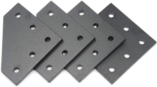 4 Stks/set Hoekbeugelplaat met 20 stuks M5 x 8 mm schroeven en 20 stuks M5 T-moeren, 5-gaats T-stuk buiten verbindingsplaat voor 2020-serie aluminium profiel 3D-printerframe (zwart L-4 met — afbeelding 2