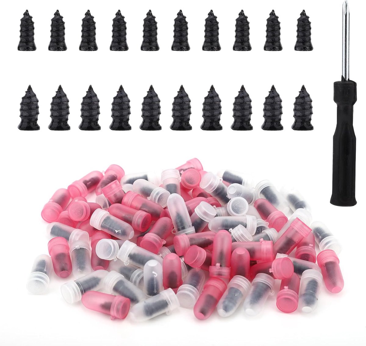 SnelShoppen - 81-delige Banden Reparatieset, 40 Grote & 40 Kleine Rubber Schroefoverstekkers met Schroevendraaier voor Motorfiets, Auto, Vrachtwagen,