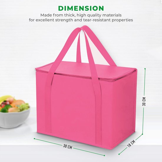 Koeltas Grote Koelbox - Voedselbezorgzak Thermische Tas - Voedsel Leveren Warm Koud - Geïsoleerde Voedselbezorging - 16 Liter 30x18x30cm - Roze — afbeelding 5