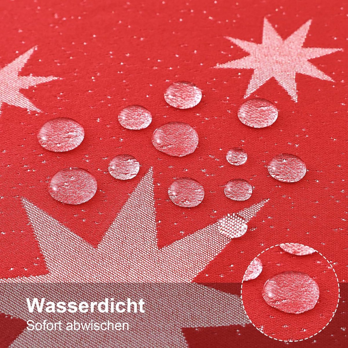 smiry Tafelkleed voor Kerstmis, afwasbaar, 80 x 80 cm, rood kersttafelkleed met wit sterrenpatroon, waterafstotend, lotuseffect, vlekbescherming, voor keuken, party, decoratie