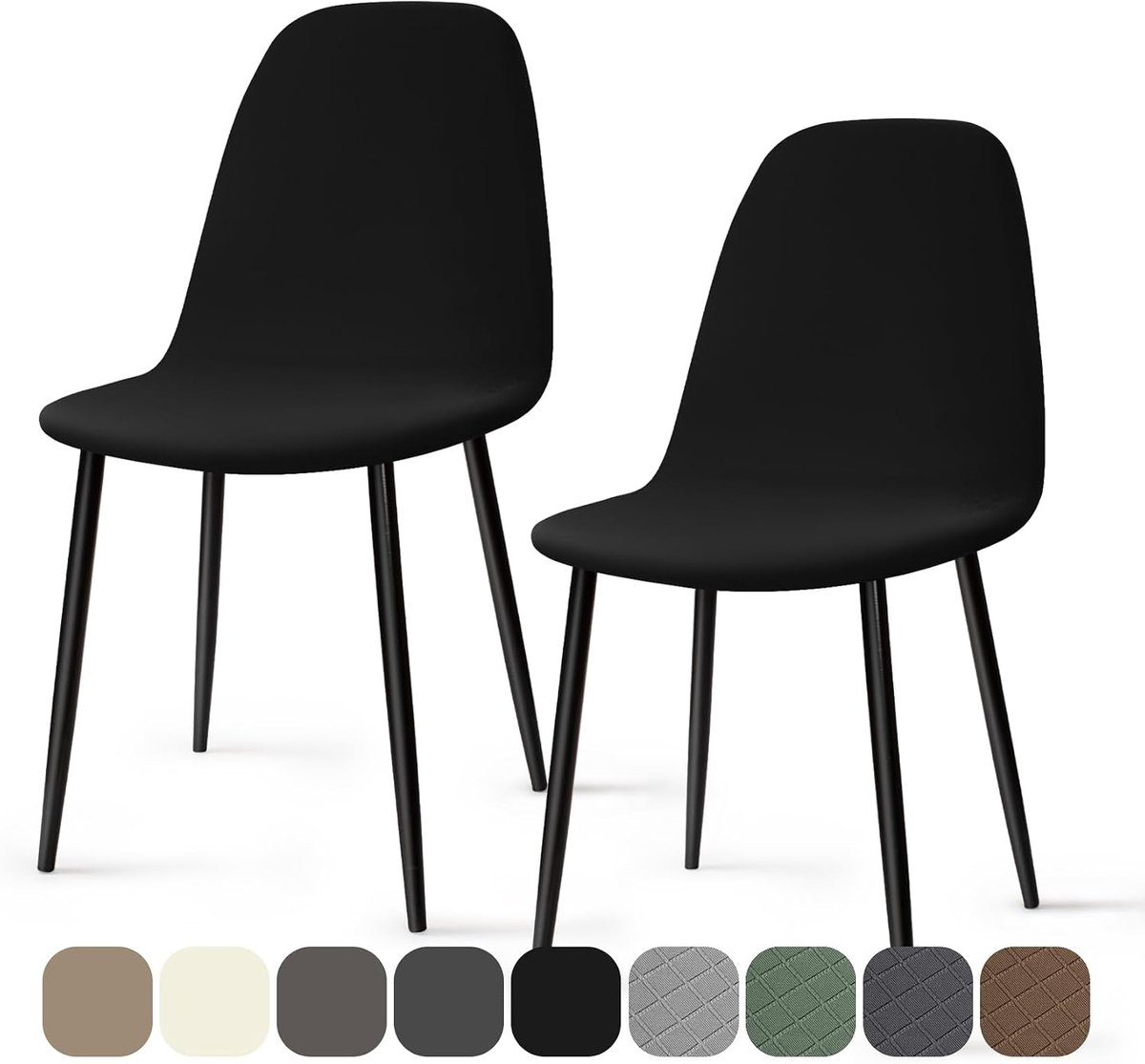 Eetstoelhoezen Stretch Stoelhoes Afneembare Wasbare Stoelbekleding met Rugleuning voor Thuis Hotel Restaurant Feest (Zwart, 2 Stuks)-KC