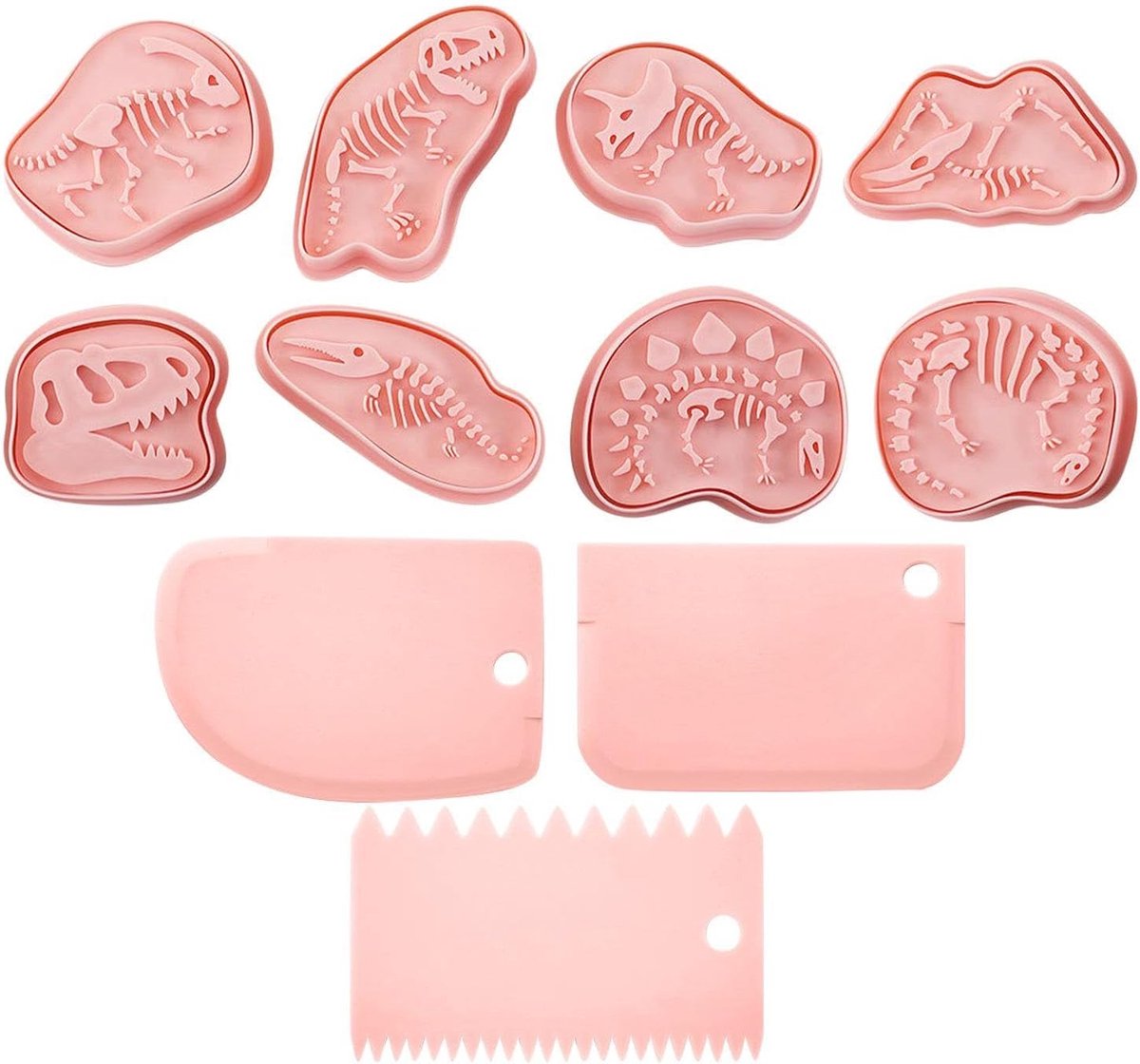 8 Stukken Dinosaurusvormen En 3 Stukken Schrapers, 3D Verbindingsvormen, Roomschrapers, Bakselhulpmiddelen, Geschikt Voor Koekjes, Chocolade, Suikergoed.