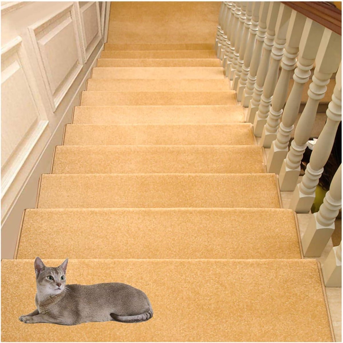 Tapijt Traptreden - Traptapijttegels Antislip - Trap Beschermen - Antislip Onderkant - 10.2x35.5in - Beige