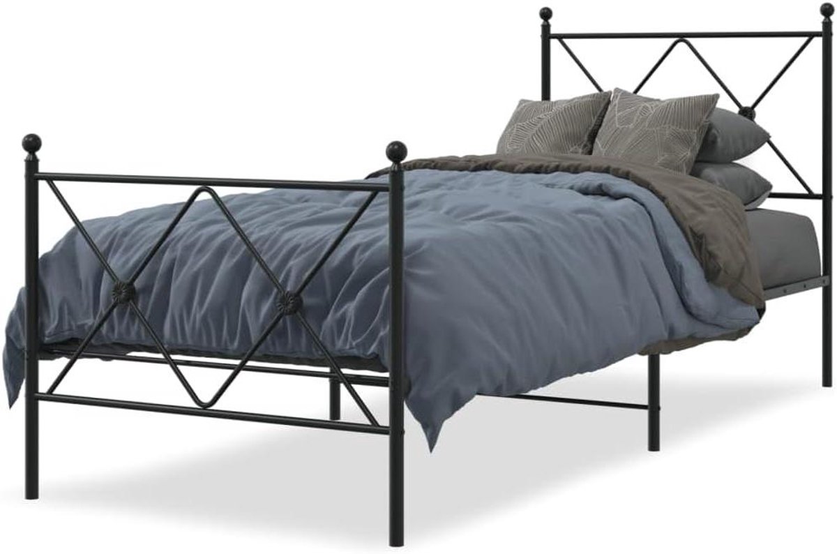 Bedframe met hoofdeinde - Metalen bed - Slaapkamer inrichten - Robuuste stalen constructie - 80 x 200 cm - Zwart
