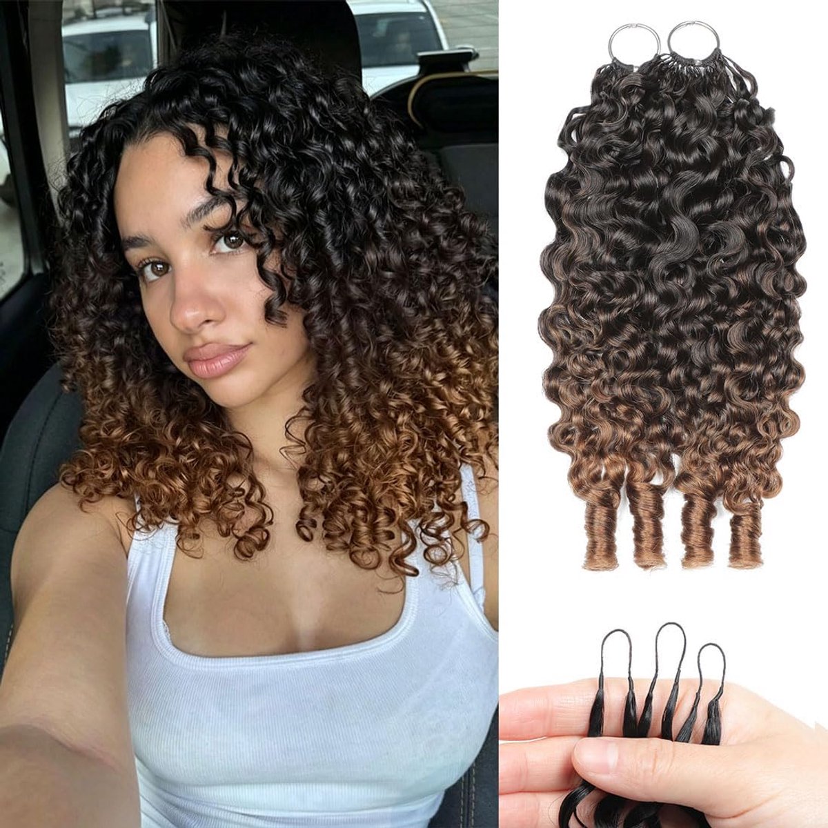 Feather Crochet Human Hair Bundles for Black Women 18 Zoll Burmese Curly Light Brown Human Hair Crochet 50g 40Pcs Invisible Knotless Curly Schwarz Echthaar Haarverlängerungen