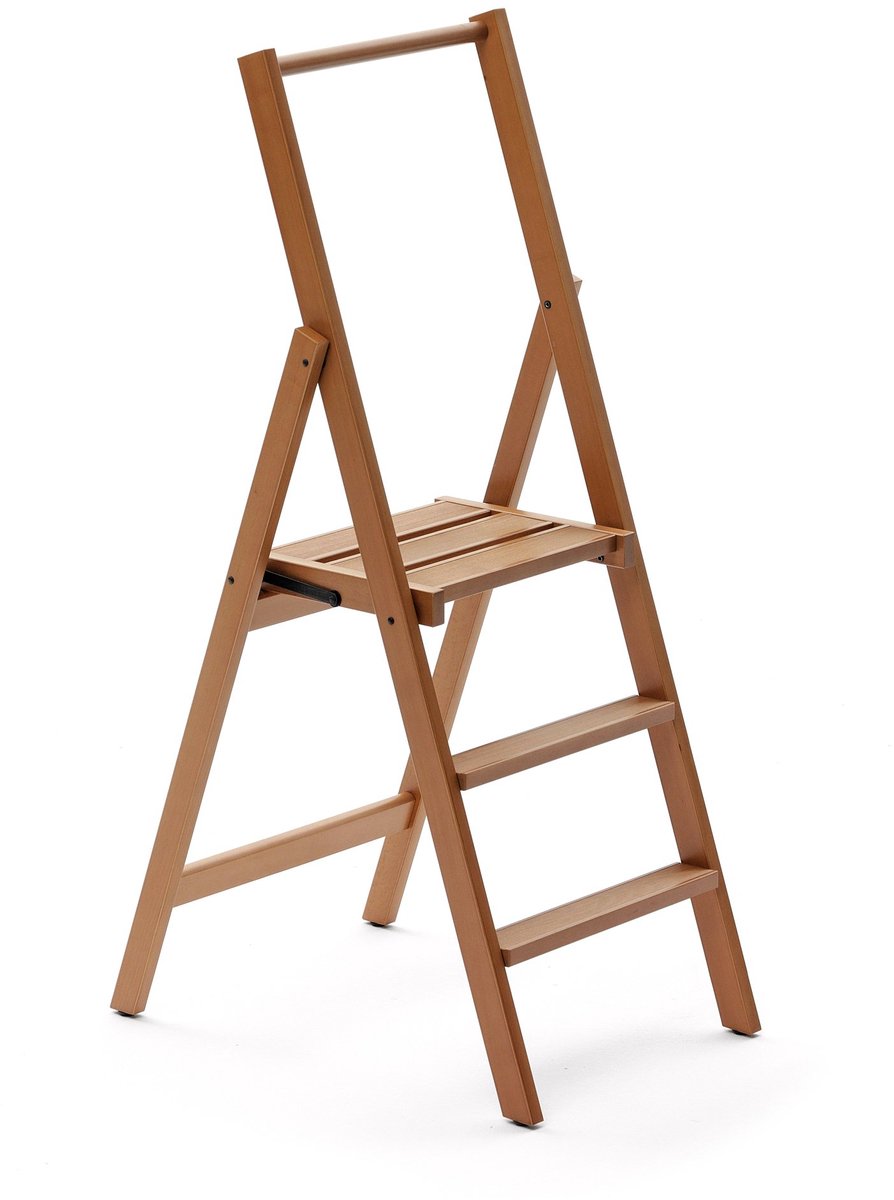 SnelShoppen - Huishoudelijke ladder Kimora 3 116 cm - Massief beukenhout - Antislip treden - Ideaal voor keuken, tuin, klussen en opslag
