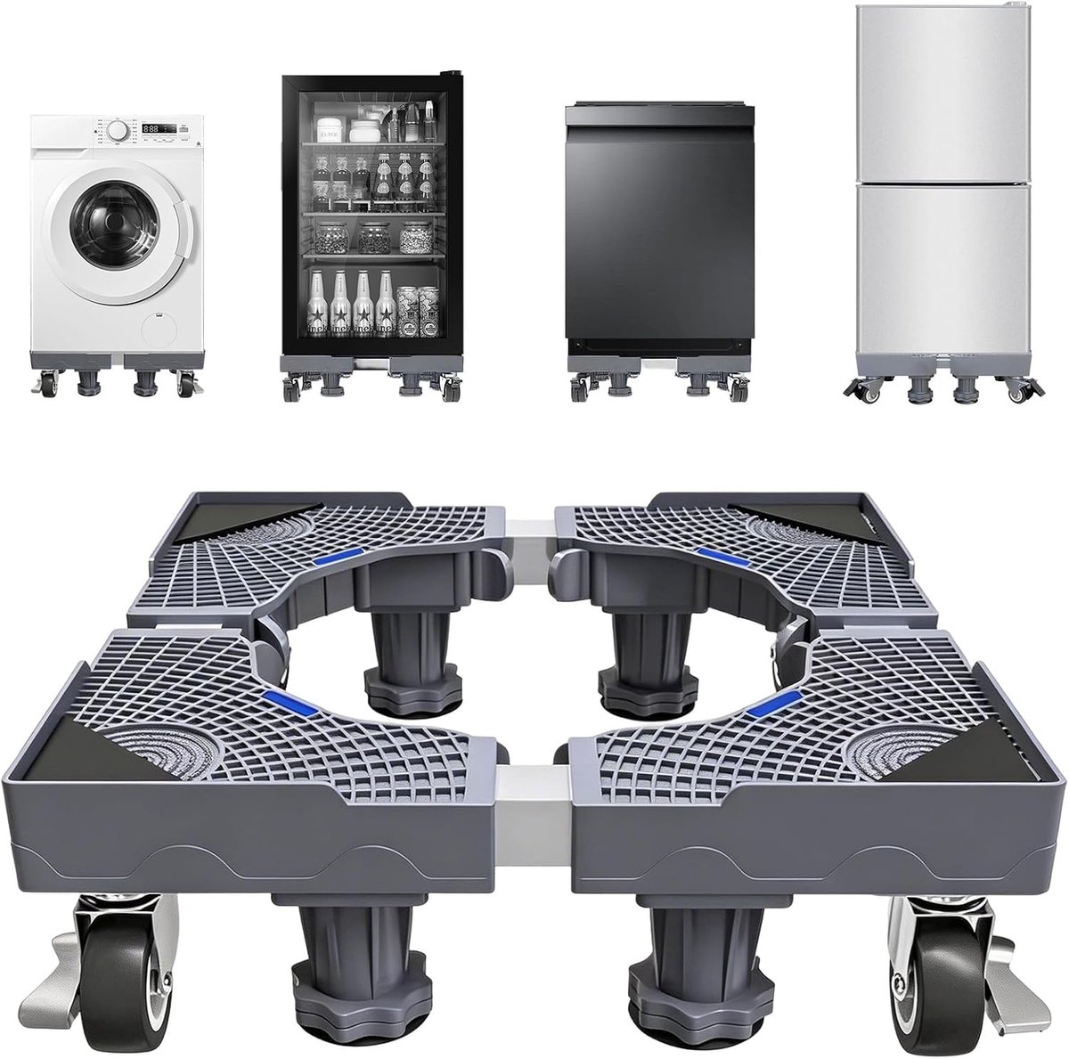 Wasmachine-onderstel, universeel met vergrendelbare zwenkwielen, 41-66 cm en 10-13 cm, maximaal draagvermogen 200 kg, wasmachine onderstel voor vaatwasser, vrieskast, wasgoed