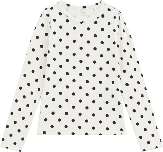 Wit T-shirt voor meisjes met zwarte stippen.