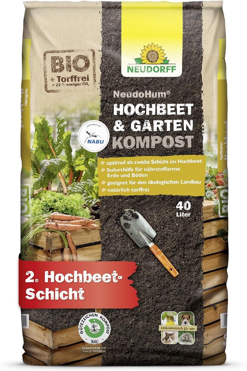 SnelShoppen - NeudoHum Raised Flower Bed & Tuin Compost 40 Liter - Voedzaam, Onkruidvrij, Ideaal voor Groenten zoals Tomaten, Courgettes, Paprika's en