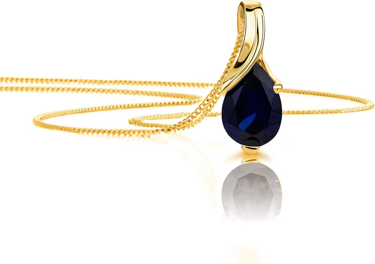 Halsketting voor dames, geelgoud/witgoud, 9 karaat/375 goud, hanger met robijn, saffier, smaragd, topaas, amethist, aquamarijn ketting, 45 cm, sieraden voor vrouwen