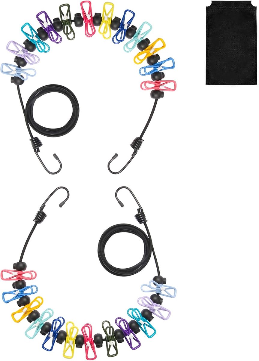 2 Pieces Clothesline Camping, Portable Travel Clothesline, Outdoor Clothesline, Extendable with 12 Pieces Clamps and - ShopVlot