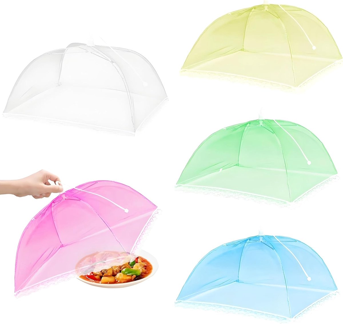 SnelShoppen - Set van 5 Opvouwbare Muggennet Covers - Pop-Up Voedselbescherming - Voedsel Caps - Ideaal voor Barbecue, Buffet, Camping en Tuin - Licht
