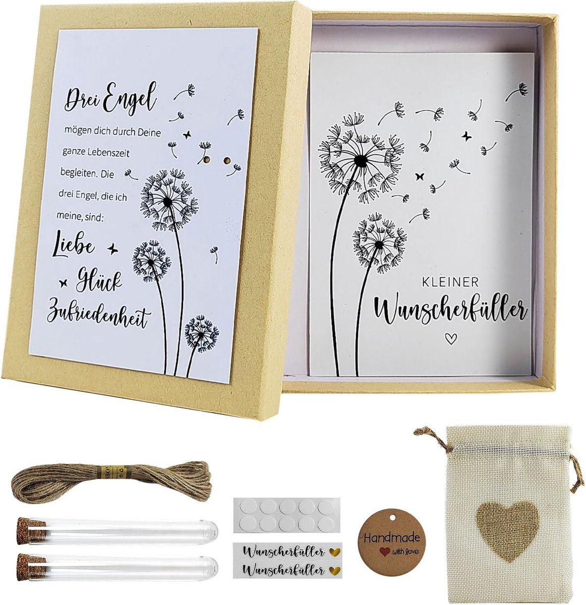 SnelShoppen - Cadeauset voor Geldgeschenken – Houten Etui met 2 Reageerbuisjes, 10 m Henneptouw, 40 Stickers, Compleet voor Jeugdwijding, Vormsel en B