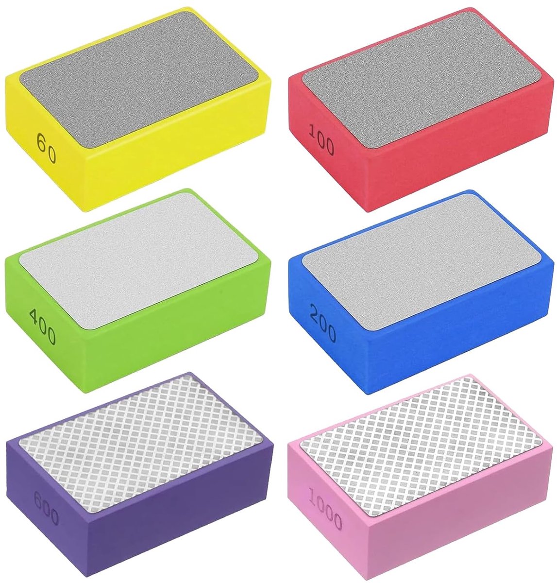 SnelShoppen - 6 Stuks Diamant Hand Polijst Pads, Schuur Blokken voor Polijsten van Hout, Glas, Metaal, Tegels, Steen (60#, 100#, 200#, 400#, 600#, 100
