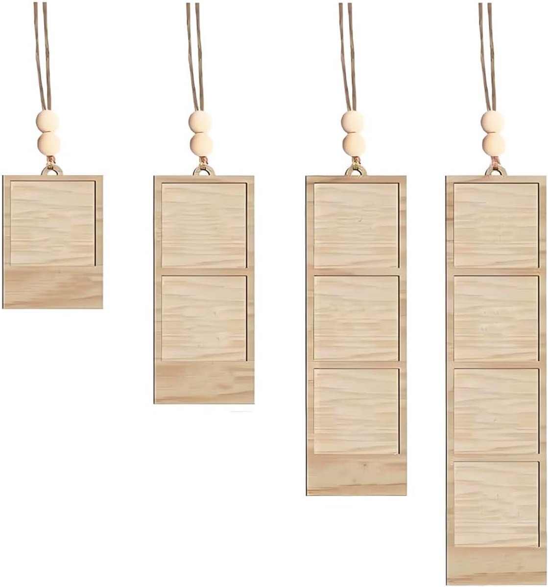 SnelShoppen - 4 stuks houten fotolijsten kleine hangende collagelijsten voor wanddecoratie, auto en kerstboom - compacte foto-ornamenten van hoogwaard