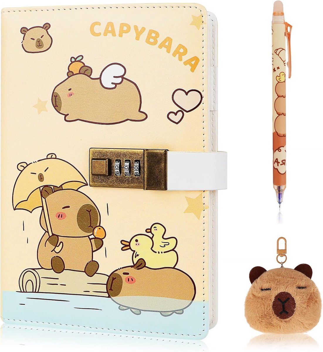 SnelShoppen - Capybara A5 Gelinieerd Notitieboek met Combinatieslot, 256 Pagina's, Kindvriendelijk Schrijfboekje met Pen en Schattige Capybara Sleutel