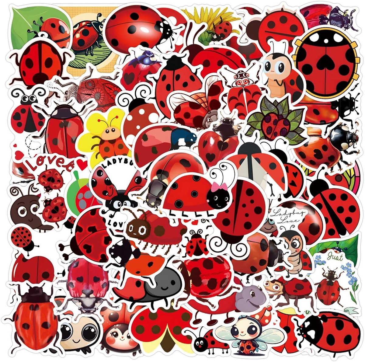 SnelShoppen - Kawaii Insect Stickers voor Laptop, Gitaar, Fiets, Auto, Motor, Bagage, Scrapbook, Waterflessen, Skateboard, Computer, 50 Stuks, Leuke D