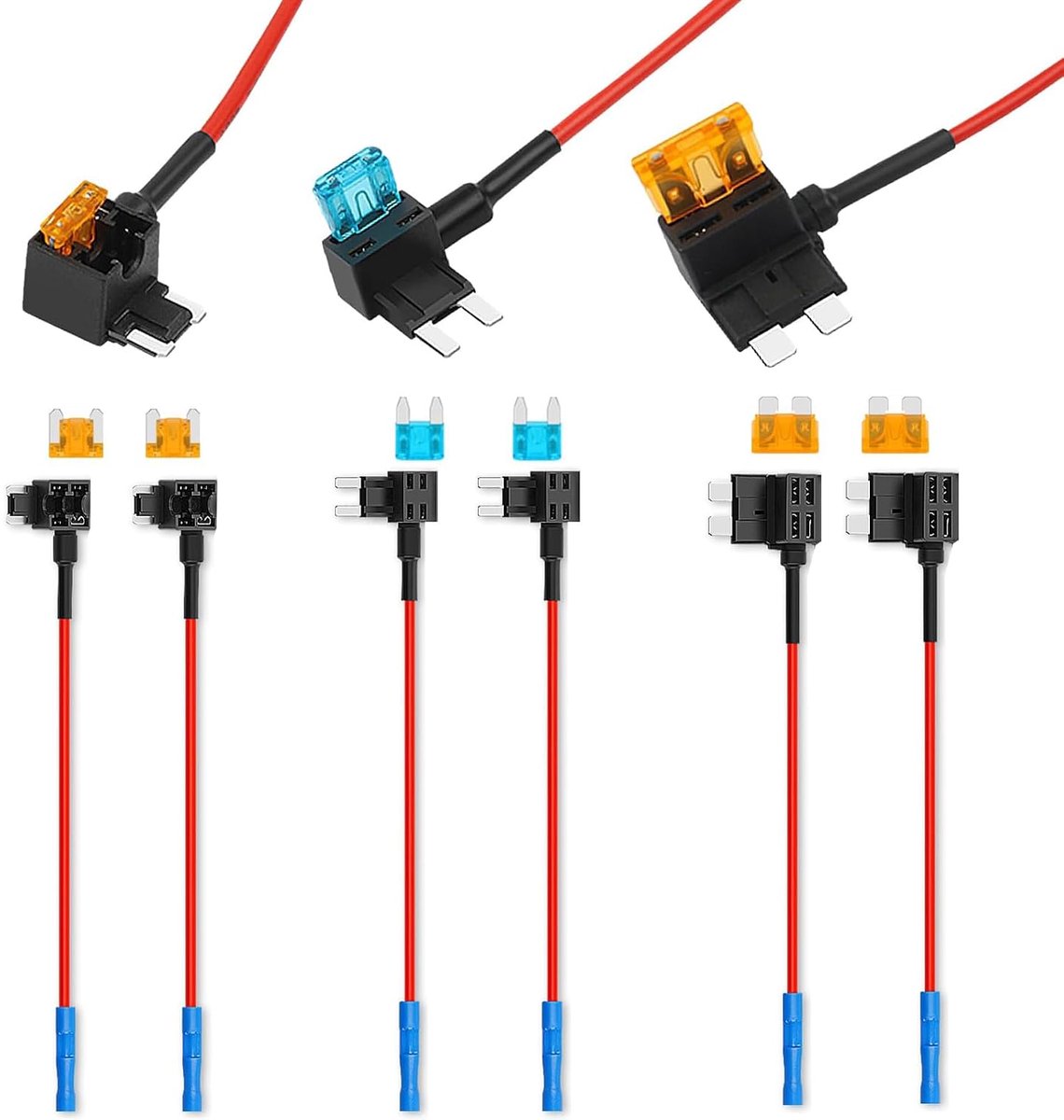 6 Pack 3 Types Car Add-a-Circuit Motor Vehicle Fuse Grips, 12V, ATO ATC ATM APM Fuse Holders, Standard Low Profile - ShopVlot