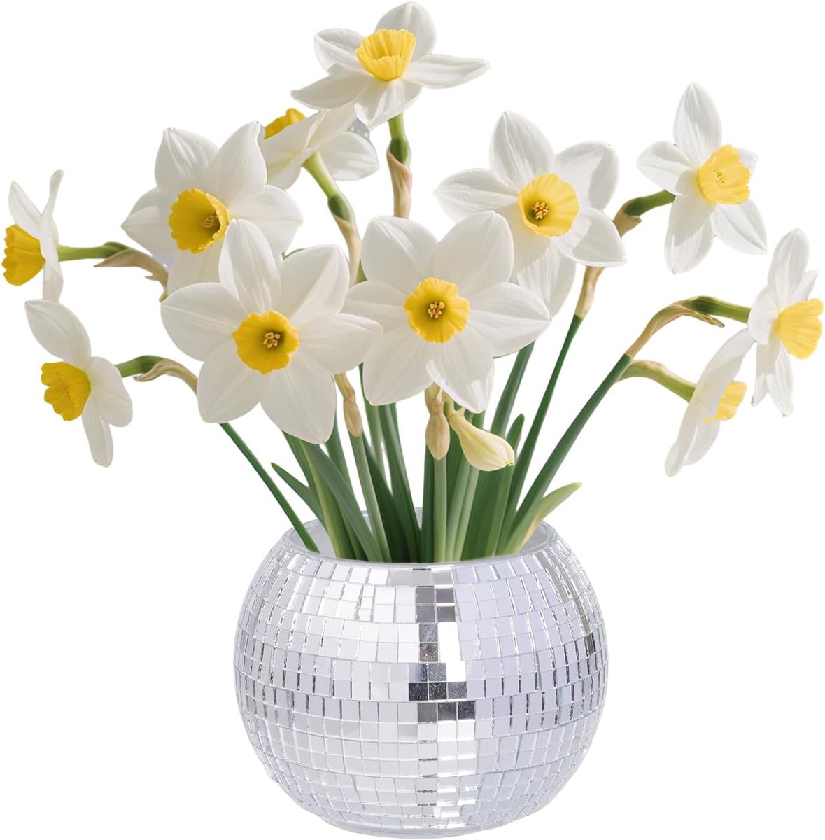 Disco Bal Vaasje Zilver - Mini Plant Pot voor Cactussen en Kruid - Decoratieve Glazen Vaas - Creëer een unieke sfeer - SnelShoppen