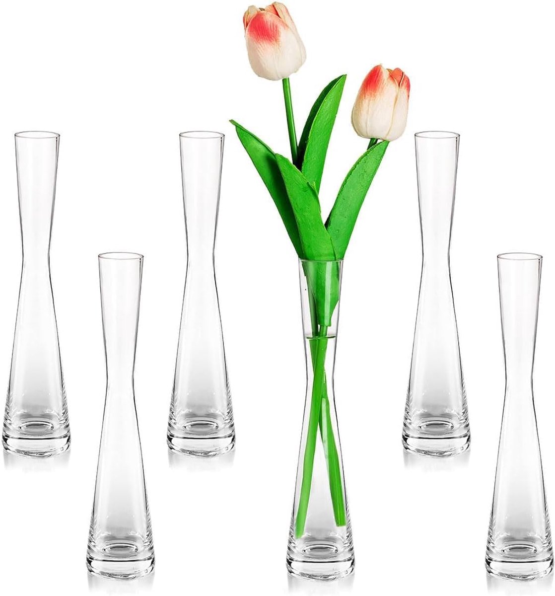 SnelShoppen - Glazen Bloemenvase voor Tafel: 6 Stuks Duidelijke Handgemaakte Bud Vazen voor Woonkamer Eettafel Bruiloft Centrumstuk - Moderne Aestheti