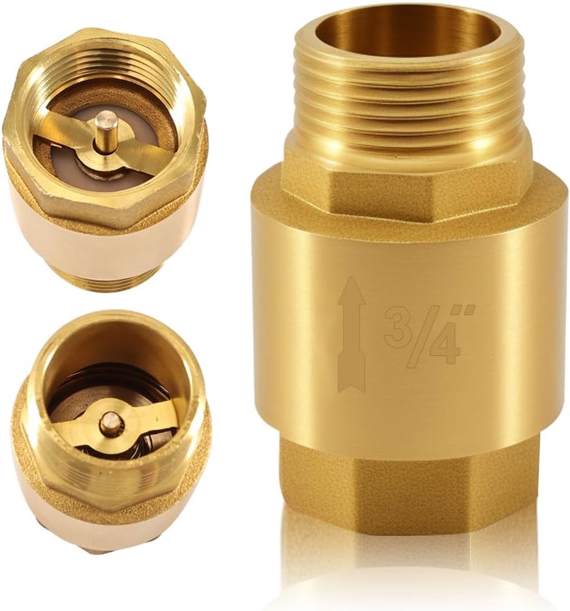 SnelShoppen - 3/4 Inch Messing Terugslagklep, 3/4 Inch AG x 3/4 Inch IG, DN20 Terugslagklep met Draad, Verticale Messing Terugslagklep voor Waterleidi