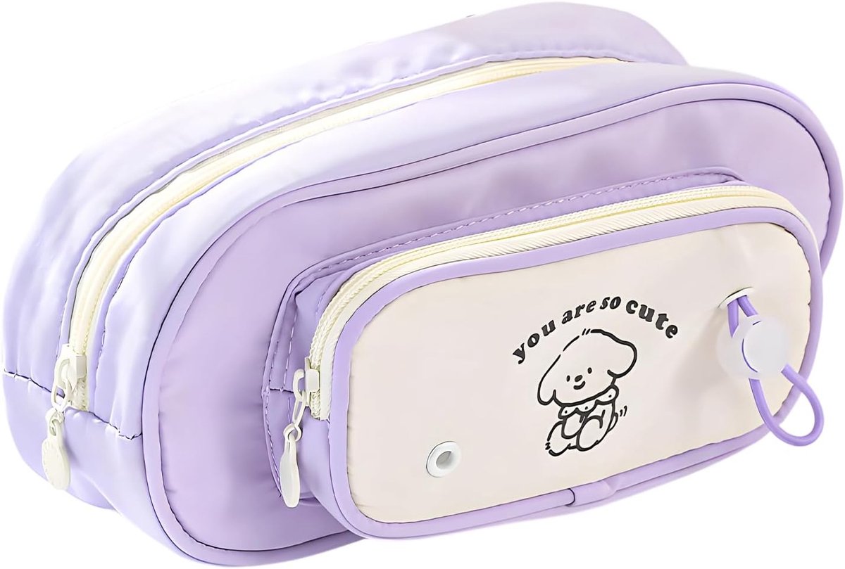 SnelShoppen - Grote Pennenhouder Multi-laags - Aesthetic Pennenetui met Leuk Hond Motief voor School en Kantoor - Geschikt voor Jongeren en Volwassene