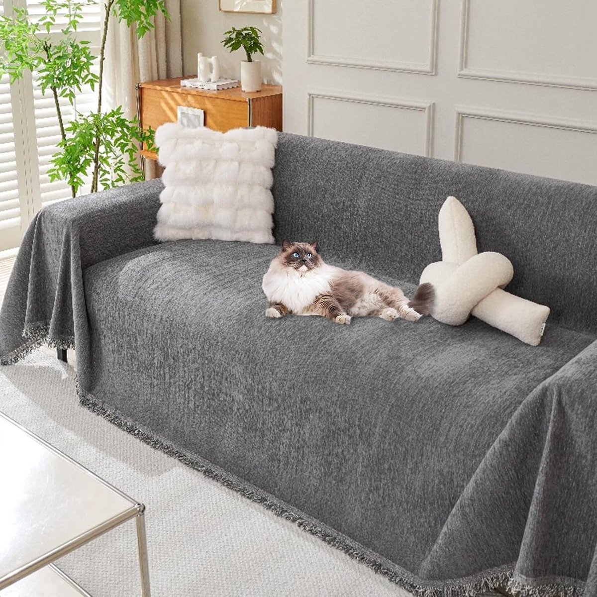 SnelShoppen - Scratch Protectie Sofa Dekbedovertrek 1/2/3 Zits Chenille Waterdicht Antislip 180 x 300 cm voor Huisdieren Honden Kinderen Krassen