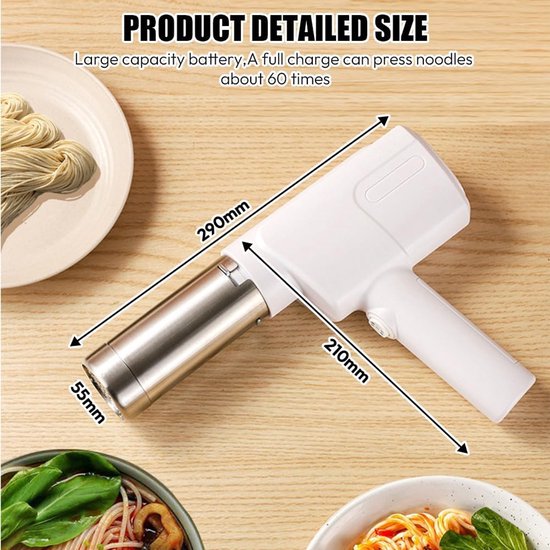 SnelShoppen - Draadloze Elektrische Pastamaker, 2000 mAh Oplaadbare Pasta Machine met 5 Persmallen voor Zelfgemaakte Pasta/Spaghetti Macaroni - Ideaal — afbeelding 4
