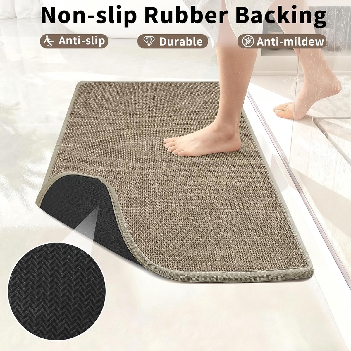 SnelShoppen - Badmat Antislip Sneldrogend Douchematt Absorberend Badmat Wasbaar voor Badkamer Slaapkamer Keuken Bad (Beige, 60x120cm)
