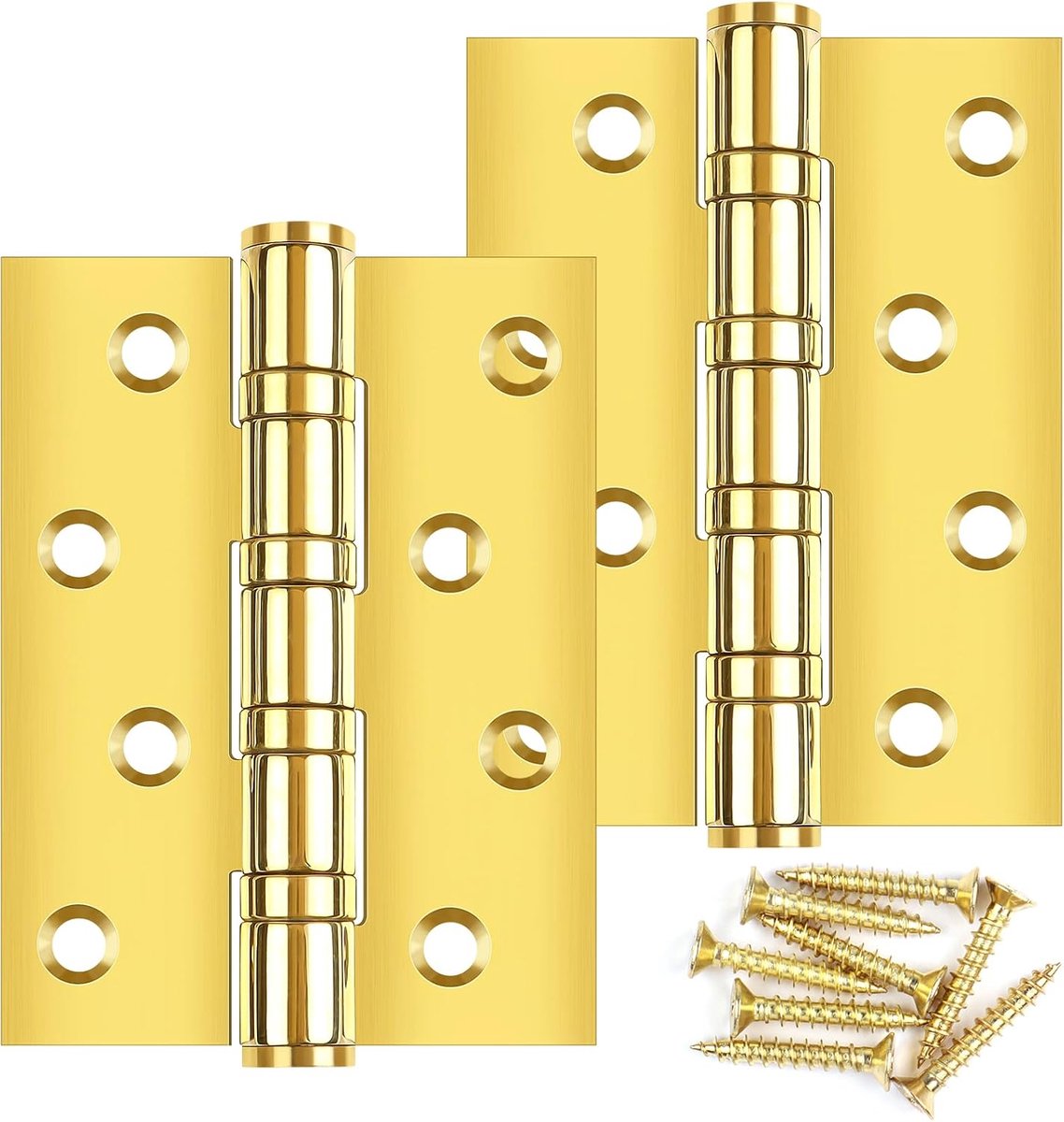 Pack of 2 Door Hinges, Foldable, 100 x 75 x 3 mm, Bolatus Heavy Load, Ball Bearing Hinges, Stainless Steel, Gold, with - ShopVlot