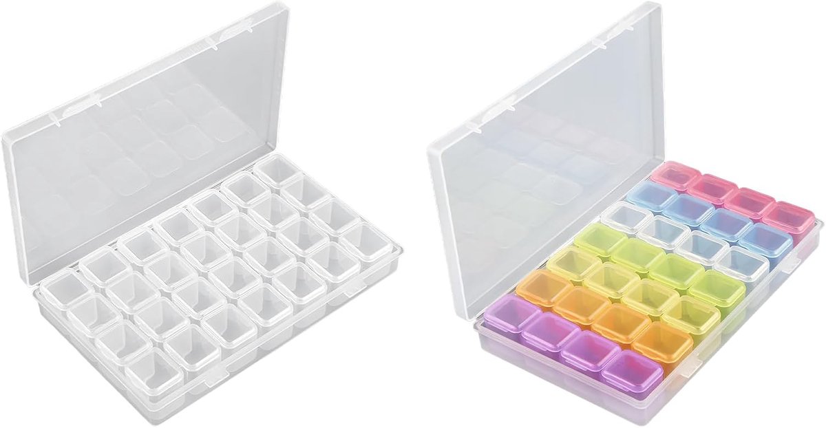 SnelShoppen - Plastic Box met Deksel, 2 Stuks, Plastic Opbergdozen met 28 Compartimenten, Transparante Dozen voor Sieraden, Nagelkunst, Kralen, Schroe