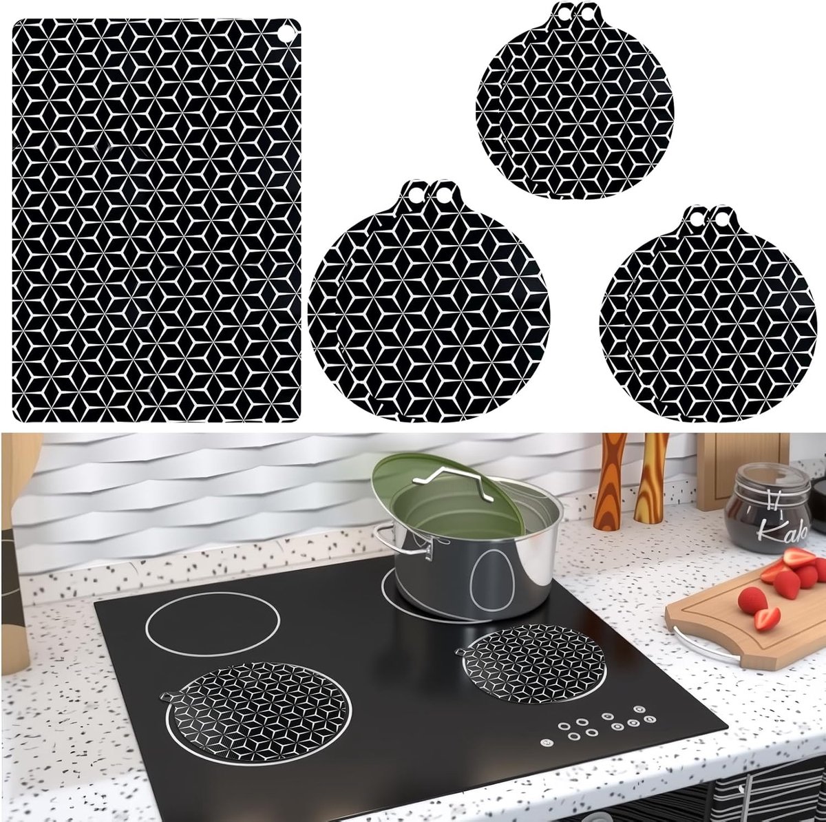 Set of 7 Induction Protection Mats, Silicone Hob Cover, Heat Resistant Induction Hob Covers, Non Slip Induction Cooker - ShopVlot