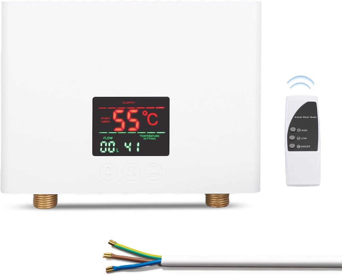 SnelShoppen - Mini Elektrische Doorstromer Waterverwarming 5500 W met LED Display en Afstandsbediening voor Thuis, Keuken, Badkamer, Camper - Wit