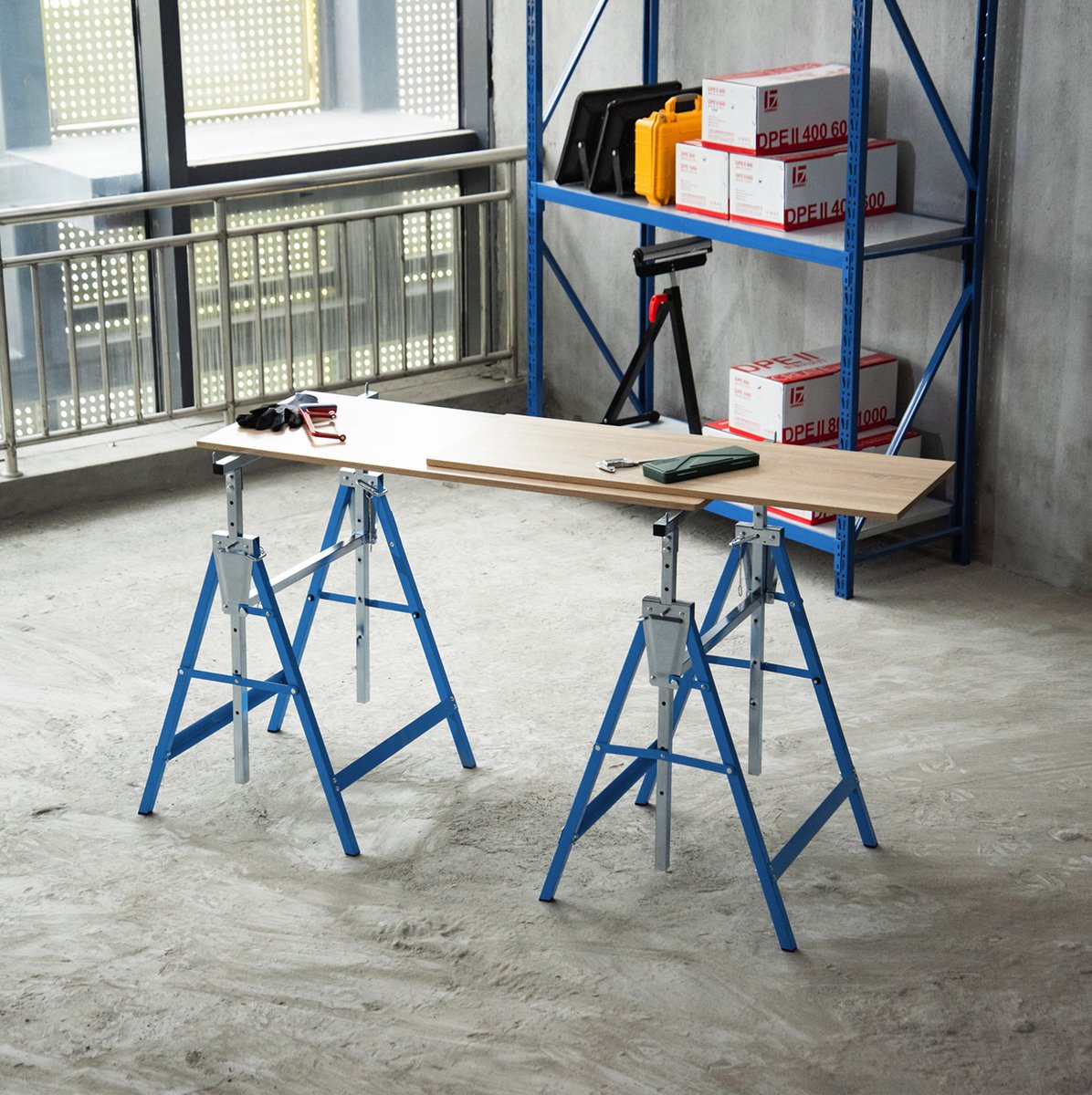 COVREO Steigerbok 68 x 58 x 80-130 cm blauw, staal, 2-delig, 200 kg