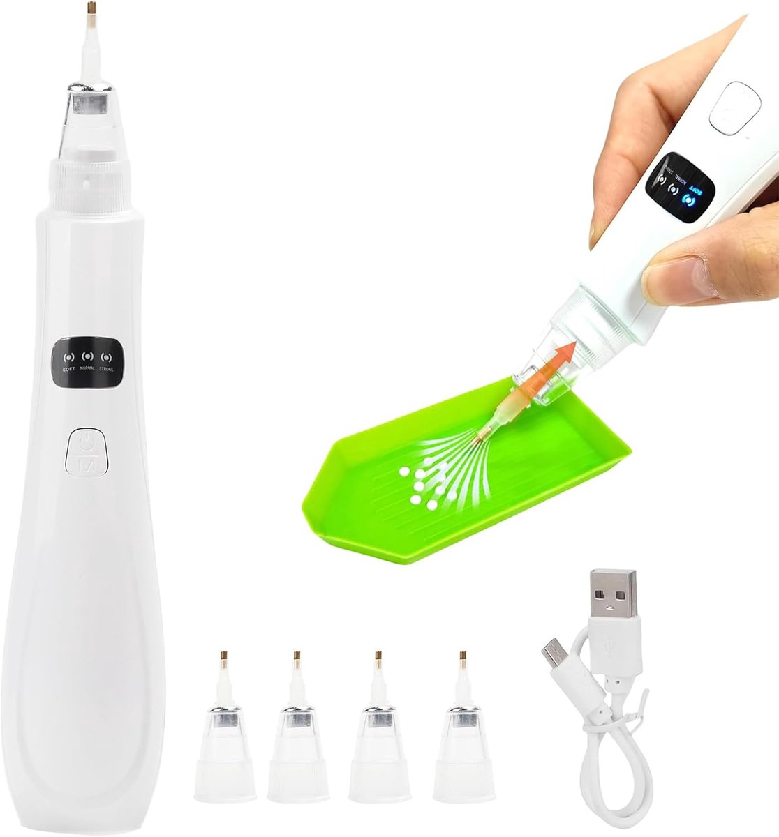 SnelShoppen - Elektrische Diamant Schilderpen met Stofzuiger, 4 Vervangbare Tips, 3 Verstelbare Zuigniveaus, Draadloze Diamant Kunst Pen voor DIY Kuns