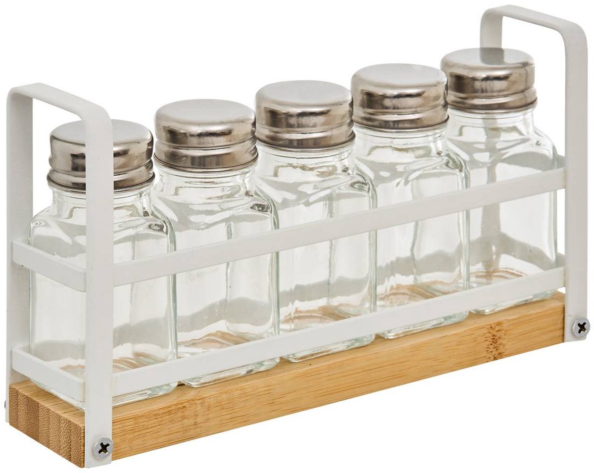 Rek voor 5 kruidenpotjes van glas en bamboe van BALM